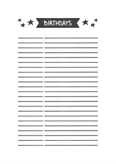Weekly Prints: Birthdays. Vector Template for Agenda