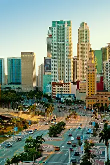 Blvd Prints: Biscayne Boulevard and the skyline of Miami, Florida, USA