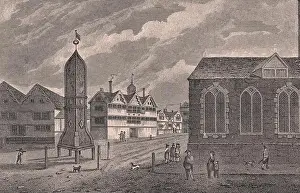 Adam Charles Prints: Bishopsgate Street, Showing Church of St. Martin, Outwich, and The Pump, 1814