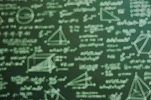 a bit blur Math on dark green board with many solution