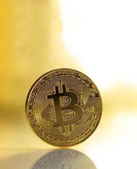 E Commerce Prints: Bitcoin, btc. Crypto currency gold bit coin on shiny background