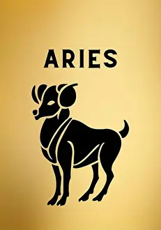 Fiery Prints: A black Aries goat on light background