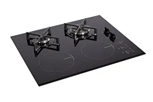 Knob Prints: Black glass gas and induction hob
