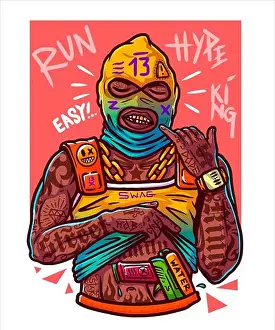 Vest Prints: Black lives matter. Young guy rapper in tattoos
