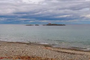 Oceanfront Prints: Black Rock in a cloudy from Black Rock Beach of Cohasset in town of Hull