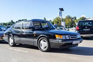 Turbo Prints: A black Saab 900 turbo, a classic old-timer car from the 1980s and 1990s