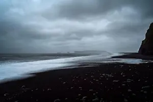 Reynisfjara Prints: Black Sand Beach in Iceland. White waves crash onto the inky Icelandic shore
