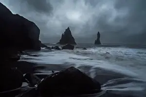 Reynisfjara Prints: Black Sand Beach in Iceland. White waves crash onto the inky Icelandic shore