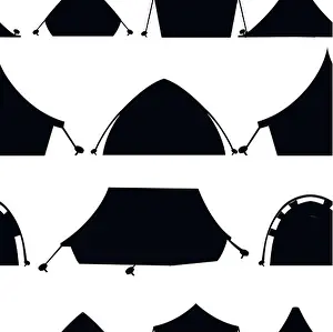Campsite Prints: Black silhouette. Seamless pattern