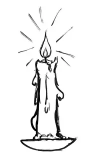 Ink Brush Prints: Black Sketchy Ink Hand Drawing of Burning Candle