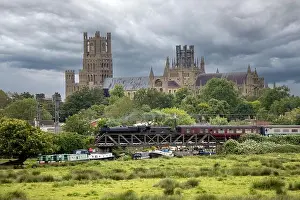 Excursion Prints: Black Five Steam Train passing Ely Cathedral