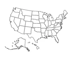 White Vector Vectors Prints: Black USA map - vector illustration. Black contour of United States, Alaska and hawaii