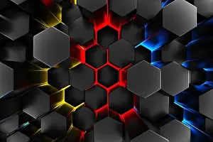 Black wall of honeycombs. Chaotic Cubes Wall Background. Panorama with high resolution wallpaper. 3d Render Illustration