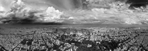 Ho Chi Minh Prints: Black and white aerial panorama of Ho Chi Minh City or Saigon Vietnam with dramatic tropical sky