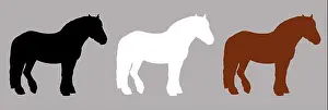 Farm Animals Prints: Black, white and brown silhouette of the draft horse. Equine drawing