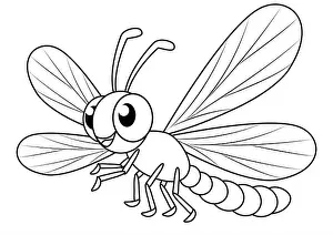Dragonfly Prints: Black and White Cartoon Dragonfly Vector Flat Design. Coloring Pages