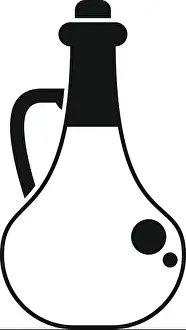 Pitcher Prints: Black and white icon of a traditional glass bottle containing olive oil with bubbles