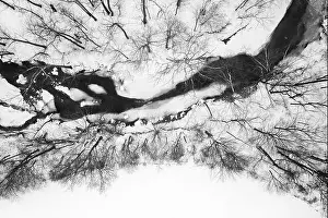Top Down Prints: A black and white image of Gurthrie creek in Jackson County