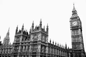 Palace Of Westminster Prints: Black & White image of the Houses Of Parliament in Westminster London England UK which is a popular travel destination