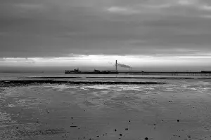 Chimneys Prints: Black and white image of Southend Pier, Southend-on-Sea, Essex, England