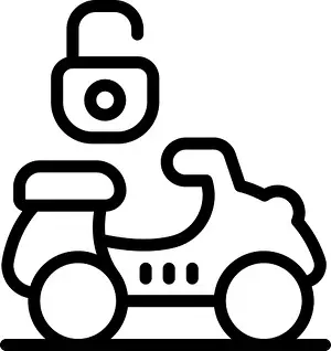 Childlike Prints: Black and white line drawing of a whimsical robot character driving a small toy car