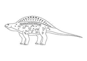 Extinction Prints: Black and White Lotosaurus Dinosaur Cartoon Character Vector