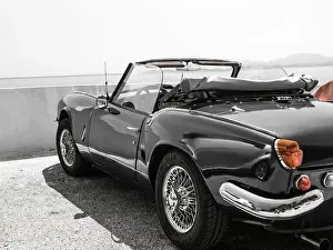 Pop Art Prints: Black and White with partial red colour image of a Triumph Spitfire