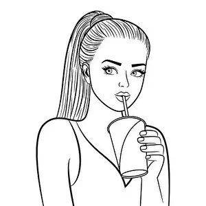 Flirting Prints: Black and white pretty girl with paper cup