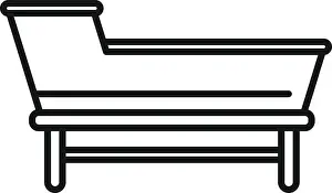 Crib Prints: Black and white vector icon of a baby crib with wooden frame standing on legs