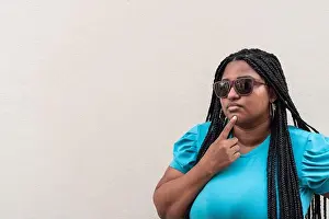 Blouse Prints: black woman with long braids and blue blouse