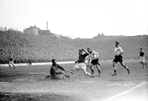 Feet Prints: Blackpool goalkeeper George Farm (l) saves at the feet of Charlton Athletic's Jimmy Gauld (second l)