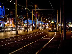 Blackpool illuminations at night, Lancashire, UK