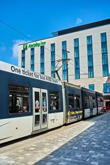 Interchange Prints: Blackpool tram picking up passengers at the new North station Holiday Inn stop