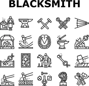 Craftsman Prints: blacksmith forge anvil hammer icons set vector