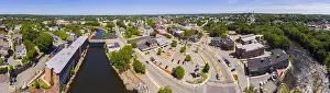 Central City Prints: Blackstone River and Woonsocket Main Street Historic District panorama aerial view in downtown Woonsocket