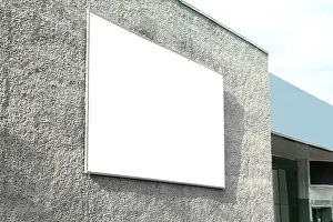 Advertise Prints: Blank banner on building facade outdoors. Advertising board design