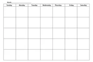 Efficient Prints: Blank calendar page. Simple monthly planner. Grid layout schedule. Vector illustration