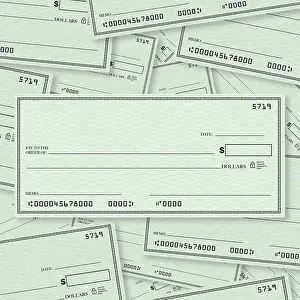 Blank Check Pile Background with Open Space for Your Text