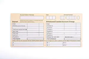 Slip Prints: Blank deposit and withdrawal slip on a white background
