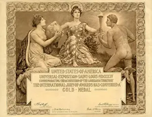 St Louis Prints: This blank Gold Medal certificate from the 1904 Louisiana Purchase Exposition reflects the prestige
