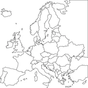 Blank outline map of Europe. Simplified wireframe map of black lined borders. Vector illustration