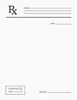 Receipt Prints: Blank Rx prescription form. Medical treatment and drugs list