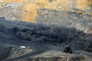Jharkhand Prints: blasting in opencast coal mine in Jharkhand India