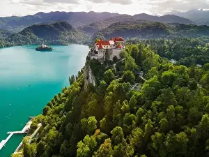 Bled Prints: Bled Castle Blejski Grad Overlooking Lake Bled in Slovenia
