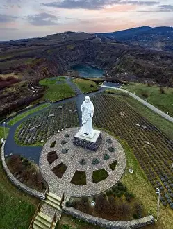 Borsod Abauj Zemplen Prints: Blessing Jesus Christ monument in Tarcal Hungary