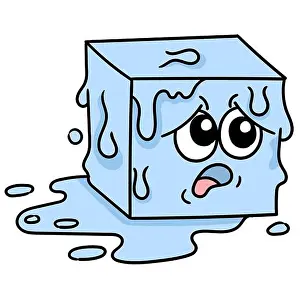 Emoji Prints: block of ice melting with a cartoon face was scared and hot