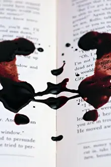 Thriller Prints: blood (red ink) on book pages
