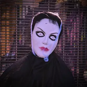 Veil Prints: Bloodless face of creepy vampire girl doll