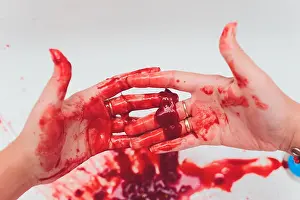 Stretch Prints: bloody wounds on hand bleeds on a white background