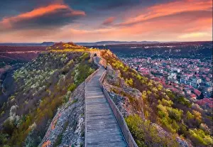 Blooming cherry trees on the hills of Ovech Fortress